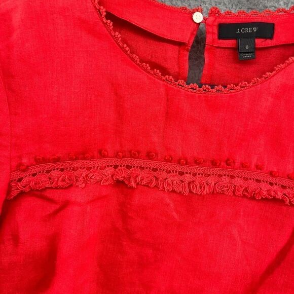 J Crew Women's Embroidered Knot Linen Long Sleeve in Red size 6 - Picture 10 of 12